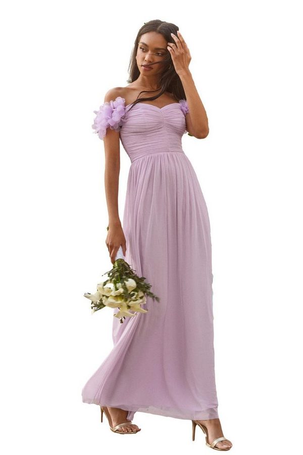 LIPSY Maxikleid Schulterfreies Maxikleid mit 3D-Blumen, Brautmode (1-tlg) von Lipsy