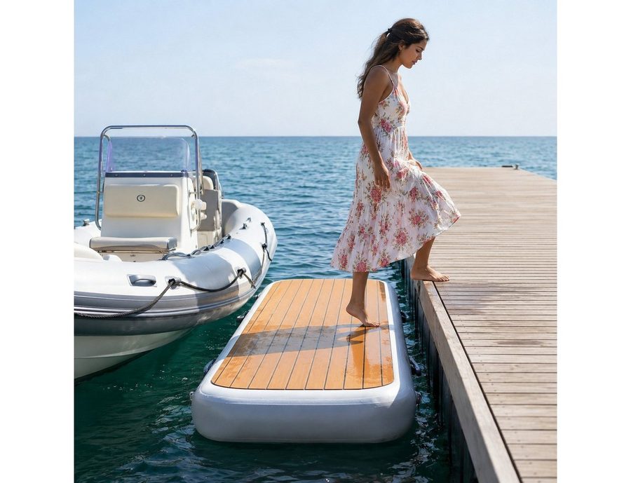 e4fun Inflatable SUP-Board aufblasbare Gangway, EVA Belag, Teak Optik, Pumpe, Tragetasche,Rep.set von e4fun