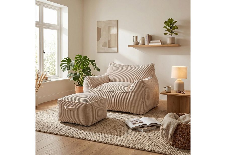 FUFU&GAGA Sitzsack Bodensofa 117 cm Cord XXL Floorsofa mit Fußhocker (Set) von FUFU&GAGA