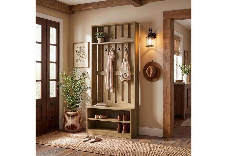 Tribesigns Garderobenständer Tribesigns 180CM Garderobenständer im Landhausstil mit Sitzbank 4-in-1 von Tribesigns