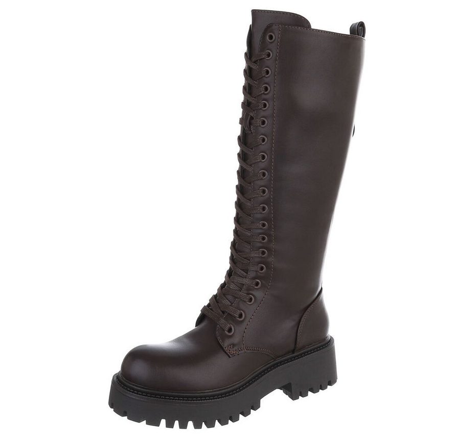 Ital-Design Damen High-Top Schnürstiefel Combat-Stil robust Plateaustiefel (92457873) Blockabsatz Stiefel in Braun von Ital-Design