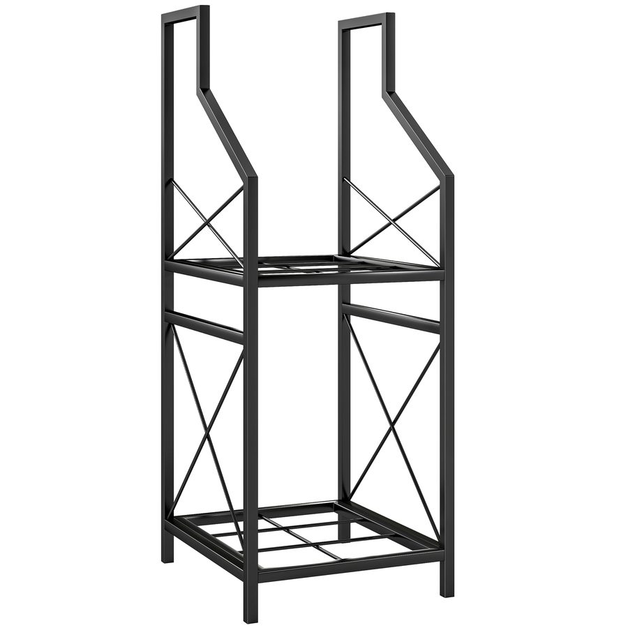 Outsunny 2‑stufiger Metall-Holzständer mit erhöhter Basis, Holzregal für Innen & Außen, Tragfähigkeit 60 kg, 34x30x80 cm, Schwarz   Aosom von Outsunny