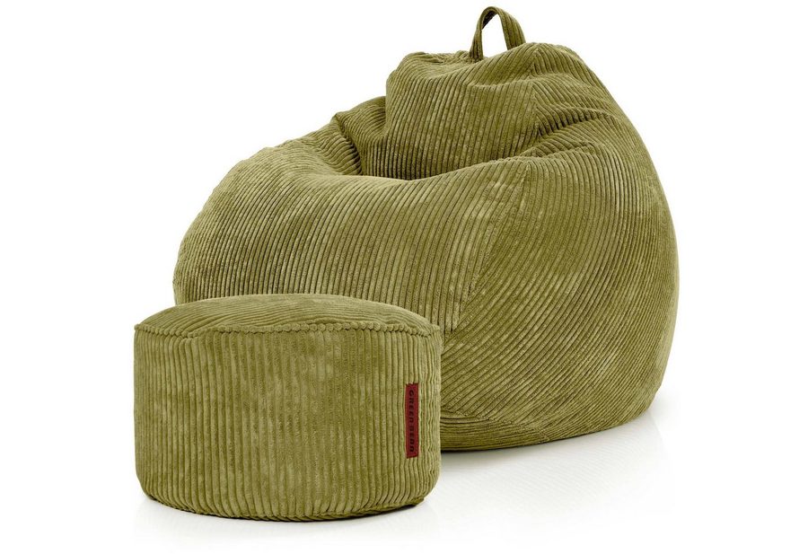 Green Bean Sitzsack XXL Sitzsack Scoop + Hocker aus Cord, Indoor Sitzkissen mit Sitzhocker, Relax Sessel
