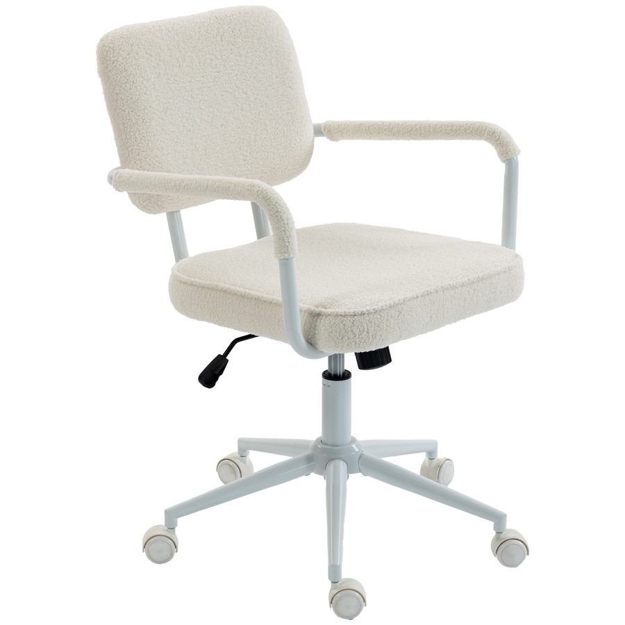 HOMCOM Schreibtischstuhl, höhenverstellbarer Bürostuhl mit Sherpa-Fleece-Optik, Drehstuhl mit Wippfunktion bis 120 kg, Schminkstuhl für Schlafzimmer, Creme   Aosom von HOMCOM