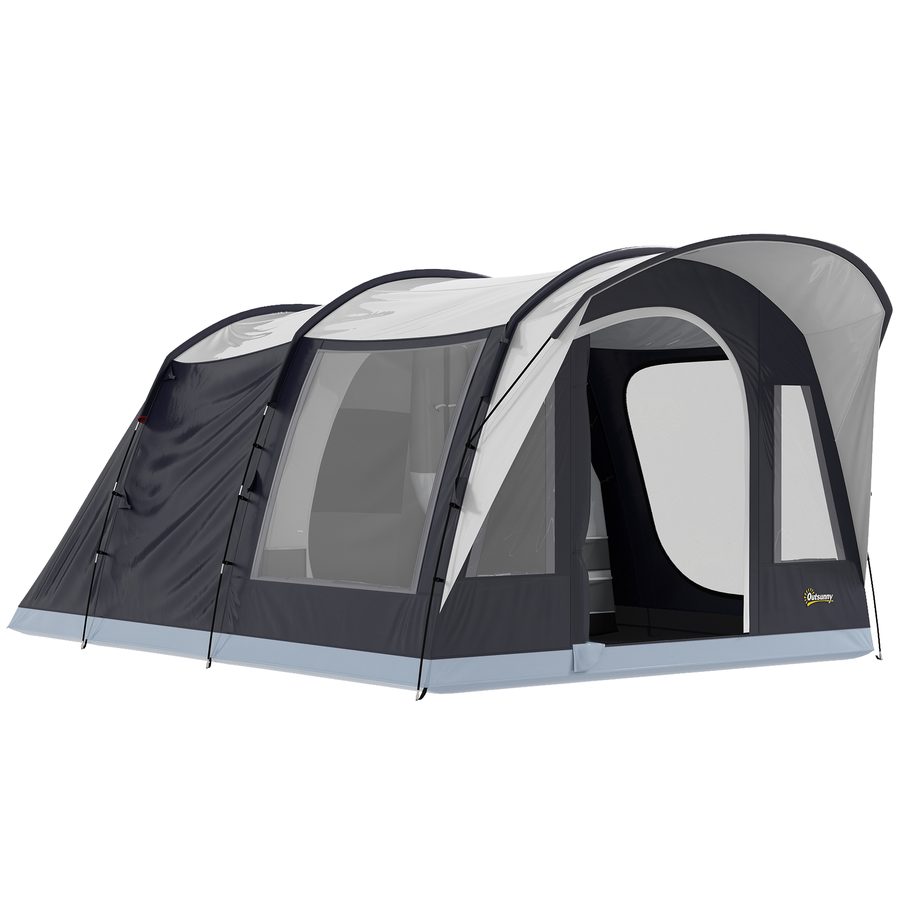 Outsunny Tunnelzelt für 2–4 Personen, Höhe 213 cm, 2 Räume, Familienzelt wasserdicht 3000 mm, Veranda, Fenster, Taschen, Haken, Tragetasche, Navyblau   Aosom von Outsunny