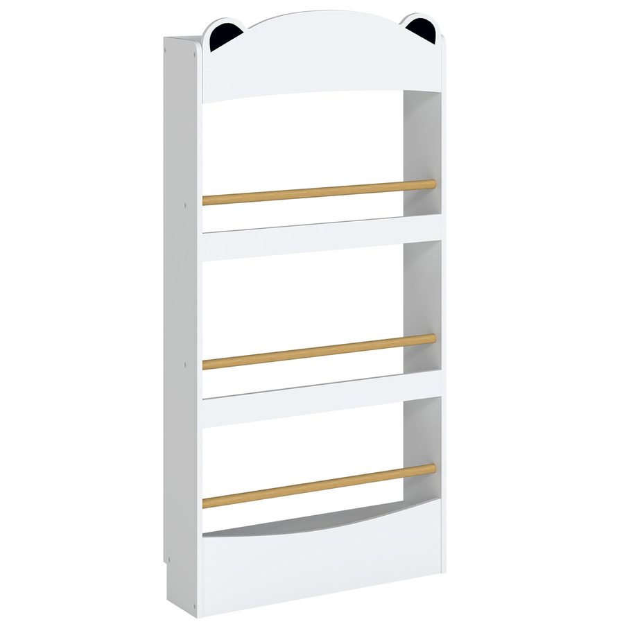 AIYAPLAY Bücherregal Kinder, Wandmontiert Kinderregal mit 4 Ebenen, Wandregal mit bärenförmige Design, Platzsparend Spielzeugregal für Bücher Spielzeug Kinderzimmer, 50 x 15 x 97 cm Weiß   Aosom von AIYAPLAY