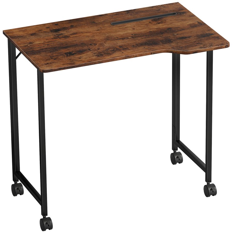 HOMCOM Klappschreibtisch 80 x 52 cm, Computertisch auf Rollen mit Geräteschlitz, für Home-Office, kleine Räume oder Schlafzimmer, einfache Montage, Braun   Aosom von HOMCOM