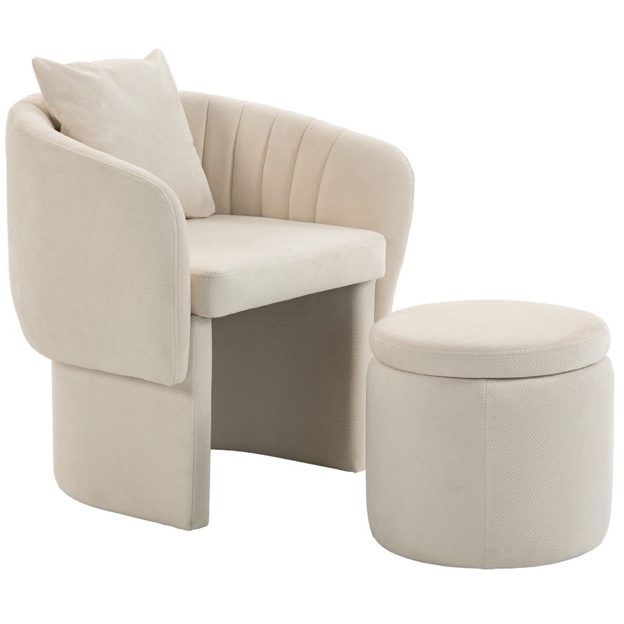 HOMCOM Relaxsessel mit Hocker Loungesessel mit Geschwungene Rückenlehne, Armlehnen, Nordischer Chenille Gepolstert Sessel Lesesessel für Wohnzimmer, Schlafzimmer, Beige   Aosom von HOMCOM
