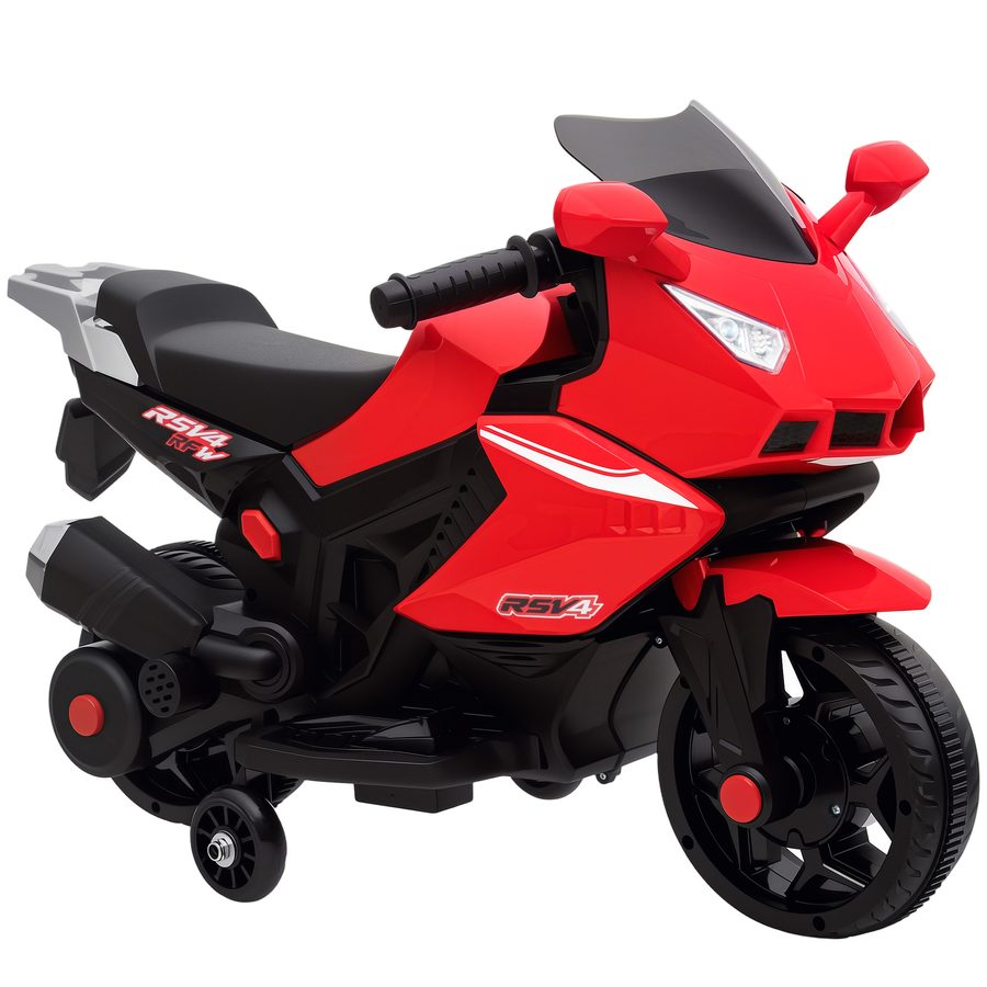 AIYAPLAY Elektro Kindermotorrad Elektromotorrad mit USB, Stützrädern, Musik, Hupe Scheinwerfer, Kinder Elektro Motorrad mit 2 Stützrädern für Kinder 1,5–3 Jahren Rot   Aosom von AIYAPLAY