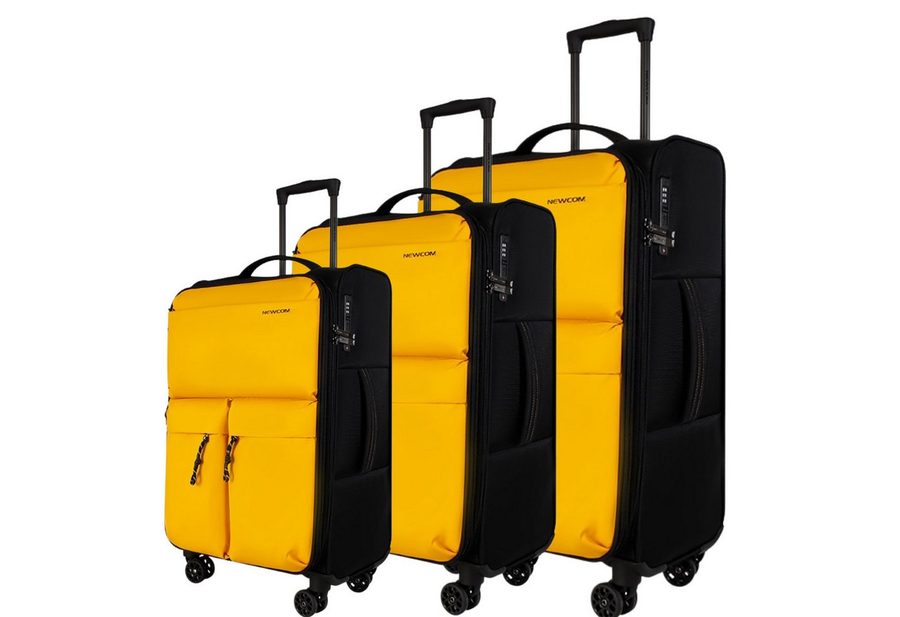NEWCOM Trolleyset Design Kofferset Stoffkoffer/ Weichschalenkoffer Set, 4 Rollen, (Größen L/M/XS, 3 tlg., Gelb Erweiterbarer Reisekoffer), Super Leicht, Haltbar Weichgepäck von Newcom