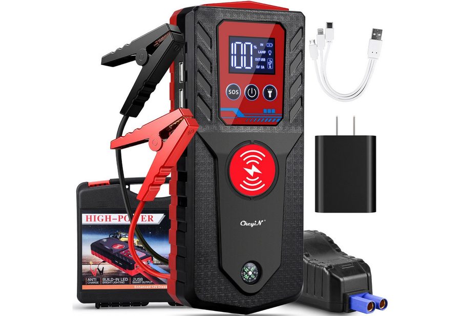 CkeyiN Starthilfe Powerbank Auto Starthilfegerät 3000 A Starthilfegerät 12000 mAh (12 V), bis zu 8 L Benzin/7 L Diesel 5 Modi 4-IN-1-Funktion mit LED-Licht von CkeyiN