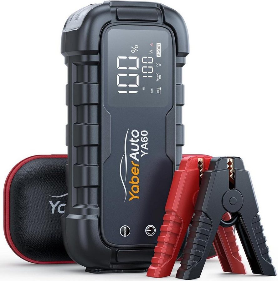 Yaber 6000A Starthilfe Powerbank fürs Auto 45W Schnellladung Starthilfegerät 26800 mAh, LCD- Display, 600 Lumen LED Taschenlampe von Yaber