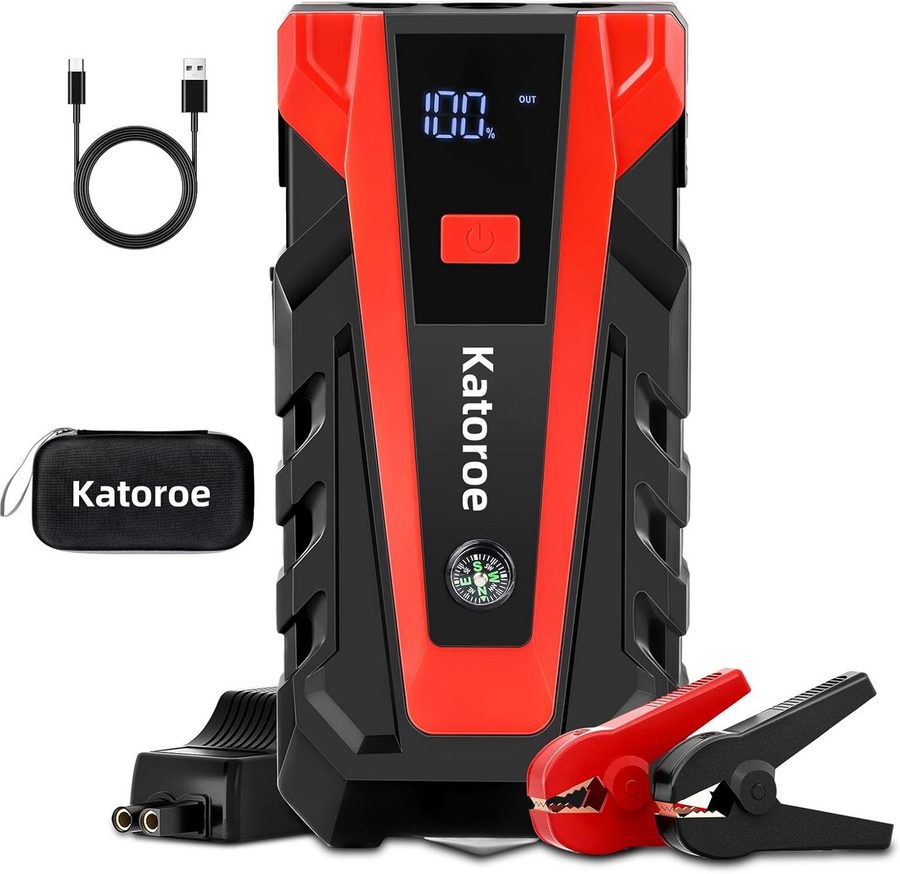 Vivitar 6000A Starthilfe-Powerbank für Autos, 12 V, Batterie-Booster 16800mah Starthilfegerät für bis zu 10,0 l Benzin und 8,0 l Diesel, Starthilfe-Gerät mit intelligenten Starthilfekabeln SOS-Modus, LED-Anzeige, USB-C-Kabel und Aufbewahrungstasche für PKWs, SUVs, Motorräder, LKWs, Camping und Notfälle 16800 mAh (12 V), Aufbewahrungstasche für PKW, SUV, Motorrad, LKW, Camping, Notfälle von Vivitar