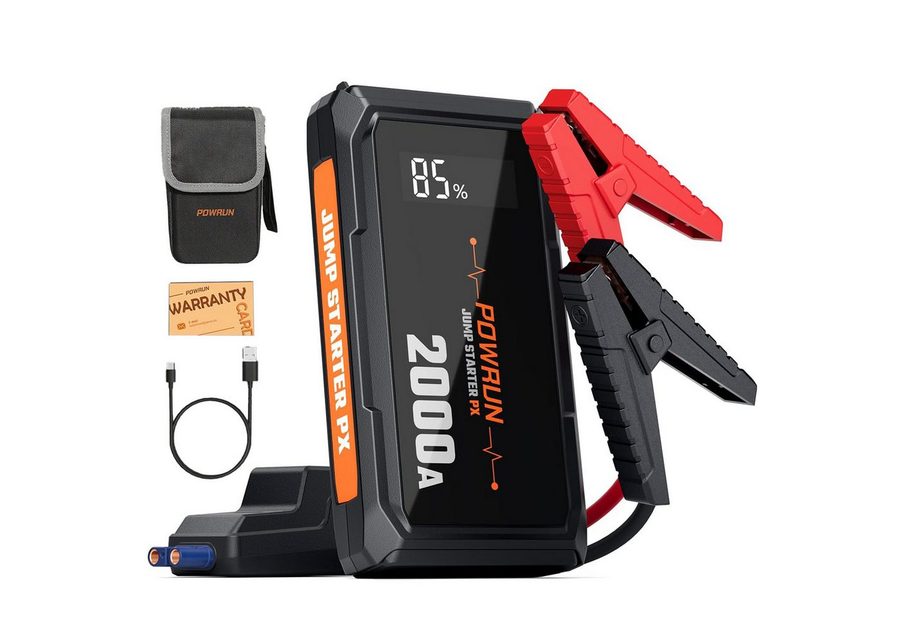 MOPUEA Starthilfe Powerbank 2000A mit LED, LCD, USB, Auto Batterie Booster Autobatterie-Ladegerät (10000 mA, Einzelartikel, 1× Starthilfe, Kabel, Tasche, USB-Kabel, Anleitung, 2000A Startstrom, LCD, Powerbank, LED, Schutzsystem) von MOPUEA