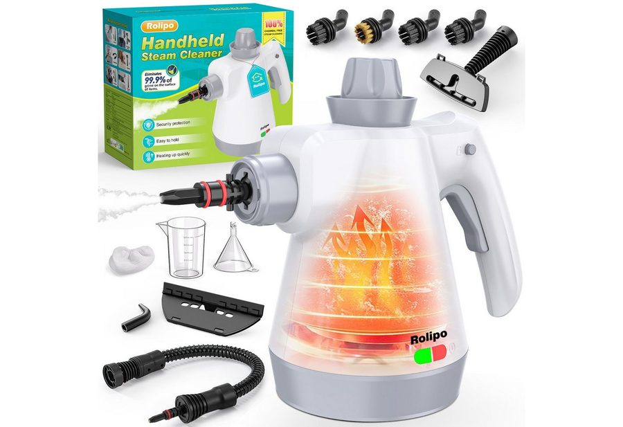 Rolipo Handdampfreiniger Dampfreiniger,440ml Mehrzweckdampfreiniger mit 12-teiligem Zubehör, 1050 W, für den Heimgebrauch,Reinigung von Böden,Fliesen,Fenstern,Sofas (weiß) von Rolipo