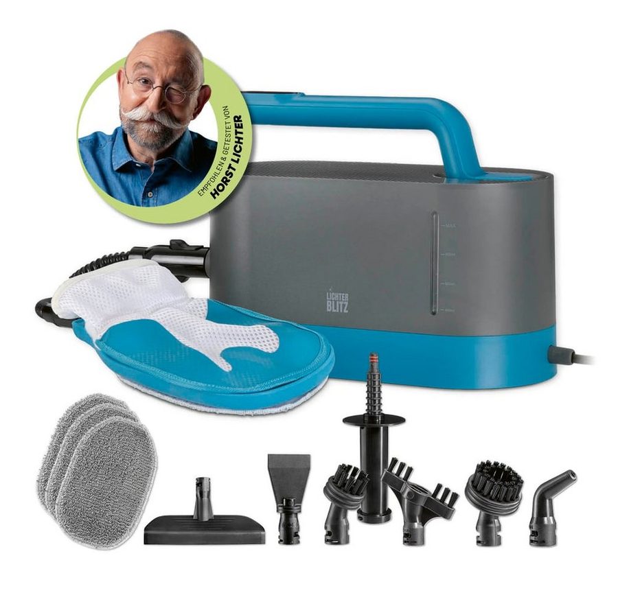 Lichterblitz Dampfreiniger Handdampfreiniger mit Handschuh - Polsterreiniger mit 7 Aufsätzen, 1200 W, Dampfreiniger Handgerät, 100 °C Dampf entfernt bis zu 99,9 % Keime von Lichterblitz