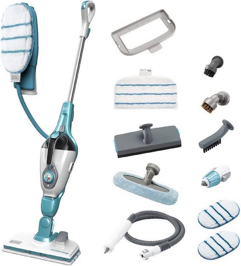 Black + Decker Dampfreiniger FSMH1321JSM Dampfwischer mit Handreiniger und Handschuh, AutoSelect Technologie, 180°drehbarer Reinigungsfuß von Black + Decker