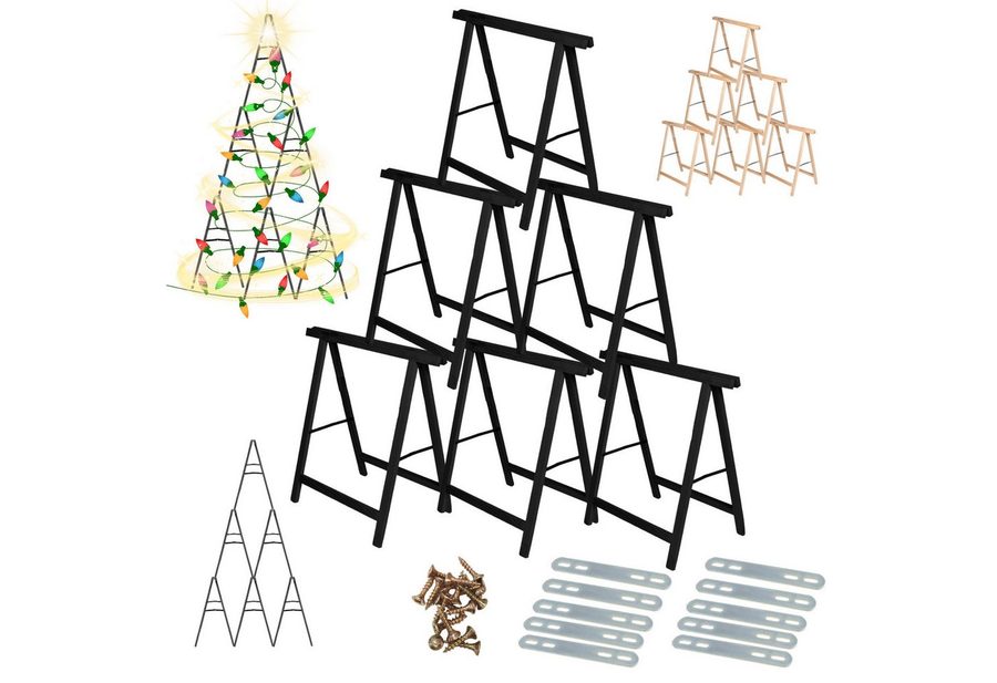 Modo24 Sägebock Holzbock, Klappbock Arbeitsbock, 5er-Set inklusive Montageteile, (Weihnachtsstern SET, 6-St), DIY Stern, Tapezierbock Montagebock Unterstellbock, 180x180x73 cm von Modo24