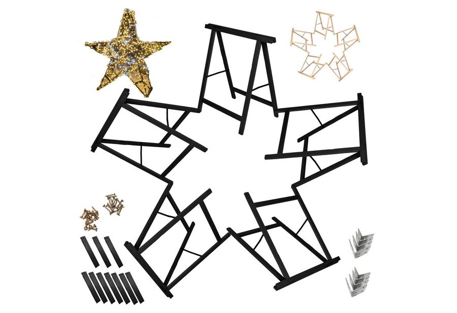 Modo24 Sägebock Holzbock, Klappbock Arbeitsbock, 5er-Set inklusive Montageteile, (Weihnachtsstern SET, 5-St), DIY Stern, Tapezierbock Montagebock Unterstellbock, 180x180x73 cm von Modo24