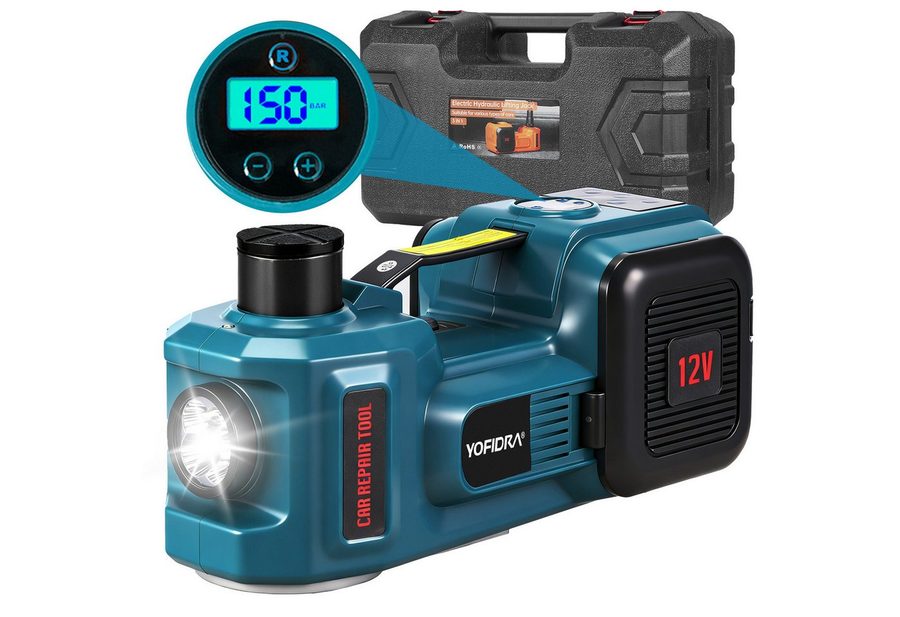 Yofidra Wagenheber Elektrisch Hydraulischer Wagenheber 5T mit Luftpumpe & LED-Licht, max. Hubhöhe: 53 cm, 1-tlg., 12V Auto Wagenheber, Hubhöhe 13,5–53 cm für PKW, SUV, MPV und Pickup von Yofidra