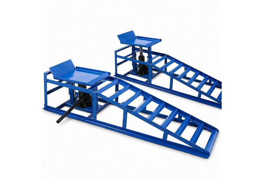 Bituxx Auffahrrampe 1 Paar Blau inkl. Wagenheber (Spar-Set, 2-St., MS-15207), mit hydraulischer Wagenheberfunktion von Bituxx