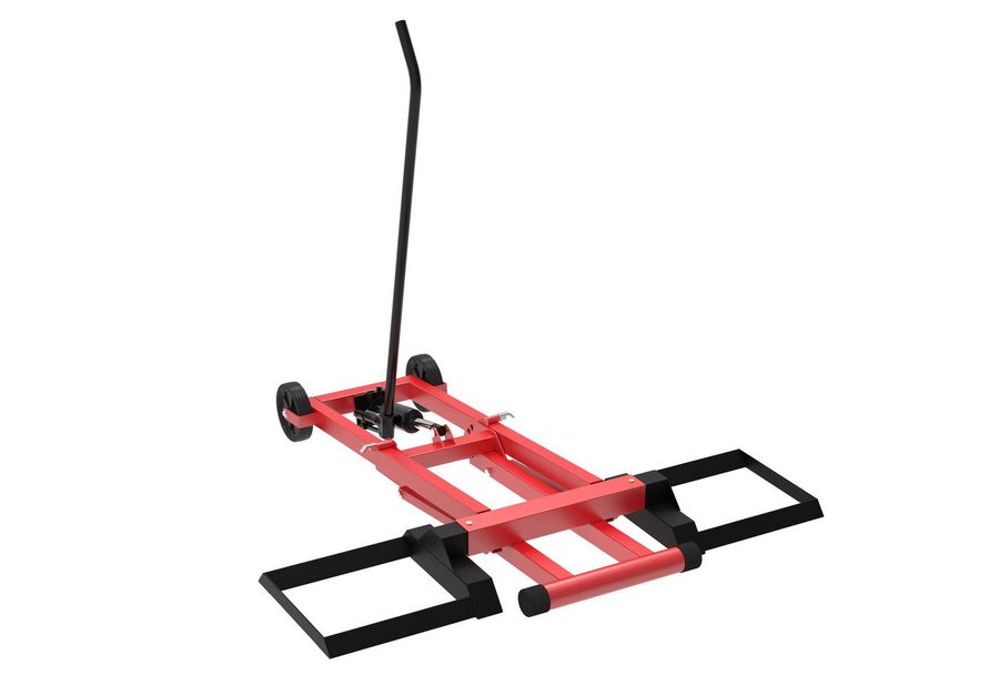 FIVMEN Rasentraktor 3-Fach Höhenverstellbar Hebebühne mit hydraulischem Wagenheber, Rahmen aus Stahl mit PVC-Räder 12 cm, 227 kg Tragkraft, Schwarz/Rot von FIVMEN