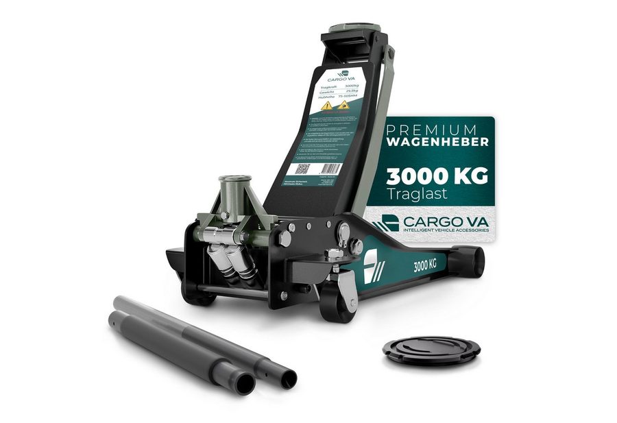 CargoVA® Rangierwagenheber Wagenheber 3T hydraulisch, 75–505 mm, SUV & Tiefergelegt, Profi-Set, 1-tlg., 3 T Tragkraft, 75–505 mm Hubhöhe, Doppelkolben, Profi-Set, geprüft von CargoVA®