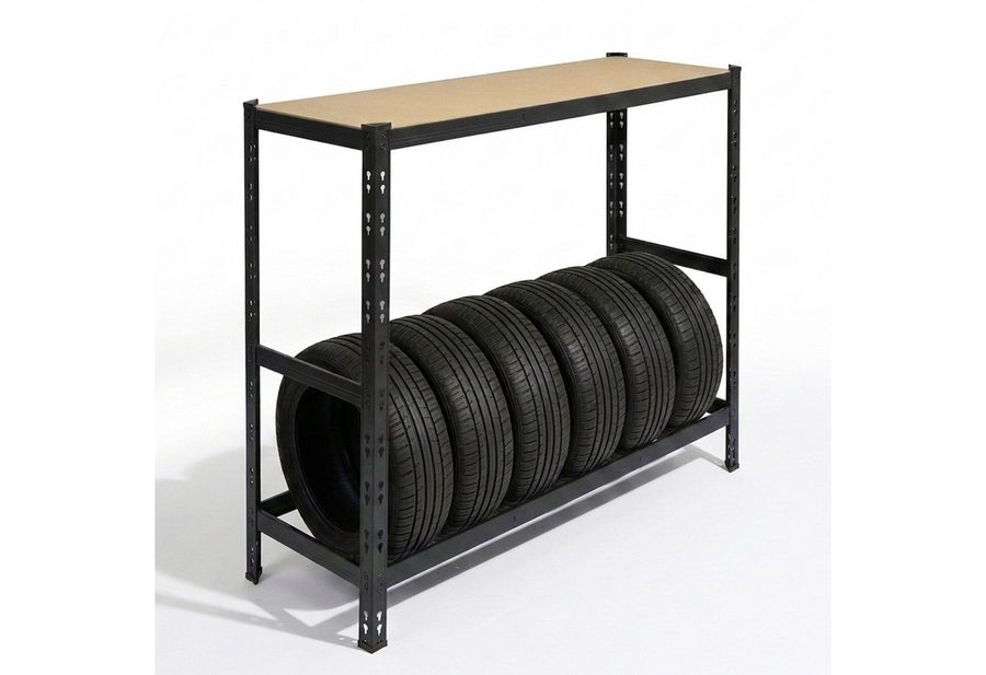 relaxdays Schwerlastregal Reifenregal mit Ablage, 1-tlg., schwarz, 6 Reifen von RELAXDAYS