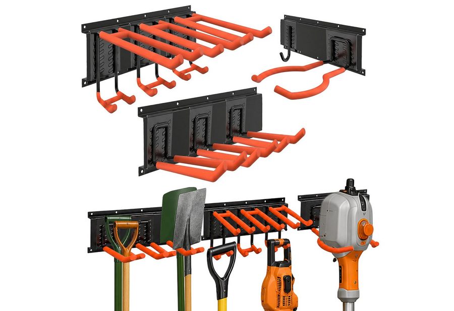 relaxdays Lochwand 8-tlg. Wandhaken Set, 0 Stk., mit 8 Haken, (8-tlg), Schwarz / Orange von RELAXDAYS
