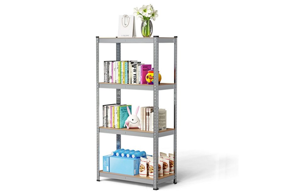 JEOBEST Schwerlastregal Kellerregal, Lagerregal 160x80x40cm, Metall, Keller/Garage /Lager, 1/2-tlg., 4 MDF-Platten Kellerregal, Steckregal (Silber) von JEOBEST