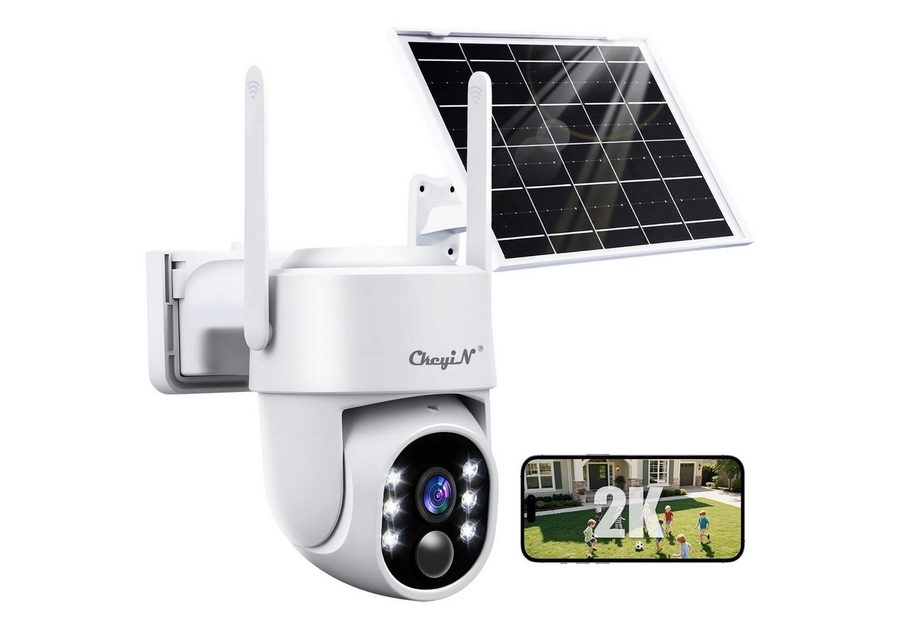 CkeyiN Überwachungskamera außen 360° Solar PTZ Überwachungskamera, 2,4G‑WLAN, 4MP (2K QHD) (Außenbereich, Solarenergieüberwachung, Farbnachtsicht PIR‑Bewegungserkennung 2-Wege-Audio IP65 Wasserdicht) von CkeyiN