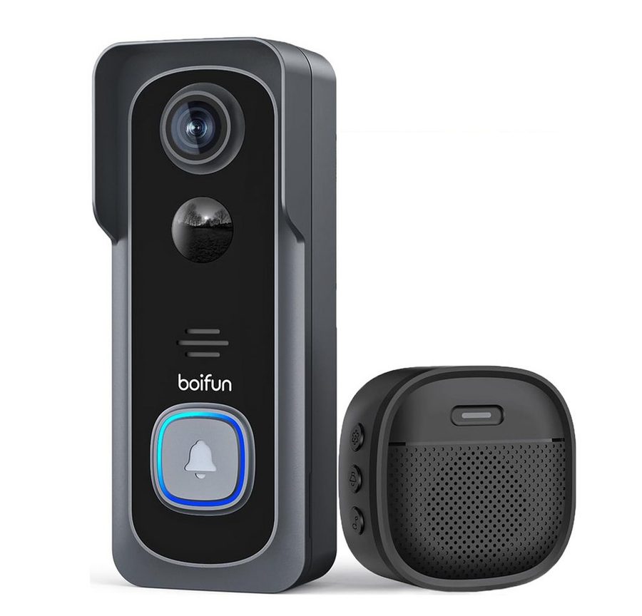 Boifun Smart Home Türklingel Türklingel-Set Smart WiFi Video Intercom 2K-HD-funkklingel mit Kamera (Außenbereich, außen, Aussen, 4 Klingeltöne, 3-stufige Lautstärke, 940-nm-Infrarot, bis 10m, CMOS-Sensor, Echtzeit-Überwachung, Allwetterschutz, Nachtsicht, KI-Chips, 166° Weitwinkel, 2-Wege-Audio, 3MP Pixel, PIR-Bewegungserkennung, IP65, Hochleistungs-IR-LED, APP) von Boifun