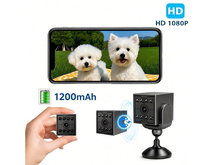 Toomoke Überwachungskamera Mini WLAN Kamera, Innenkamera, Haustierkamera, Babykamera (WiFi Sicherheitskamera mit Nachtsicht, Bewegungserkennung und App, mit 1080P Infrarot-Nachtsicht,1200mah) von Toomoke