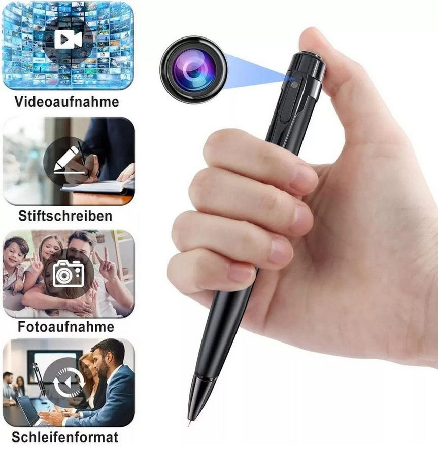 SpionProfi Überwachungskamera Kugelschreiber Kamera Stift Video Ton Bild Aufnahme Full HD 1080p (Innenbereich, Außenbereich, 1-tlg., Versteckte Spycam Mini Kamera im Kugelschreiber mit Schreibfunktion) von SpionProfi