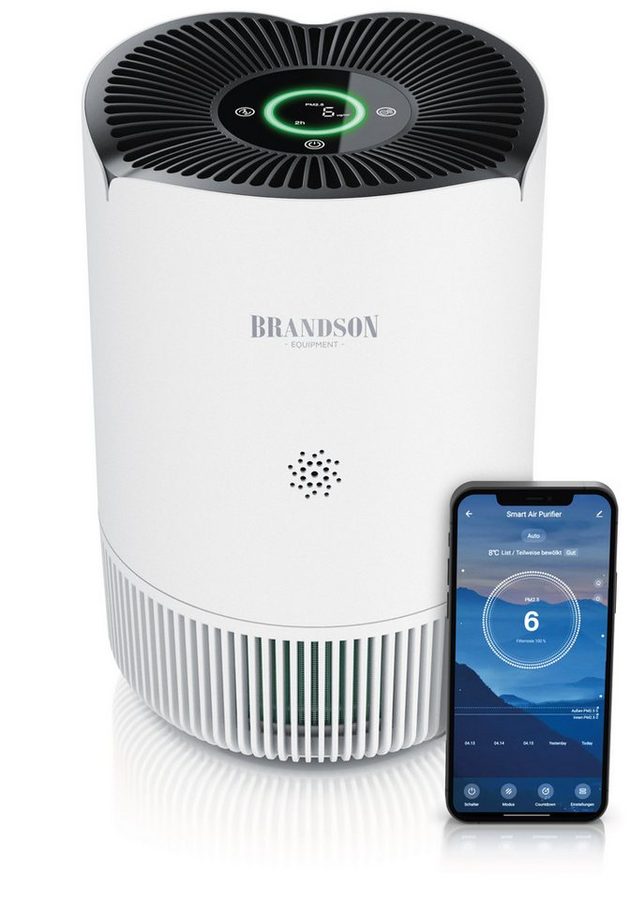 Brandson Luftreiniger für Allergiker, 4 Filterstufen HEPA Aktivkohle, Smart Home mit App, für 45 m² Räume, CADR 158m³/h, entfernt 99,97% Schadstoffe, gegen Staub & Pollen, leise von Brandson