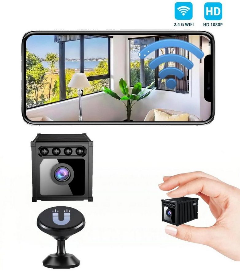 Fyrove Überwachungskamera Mini WLAN Innenkamera, 1080P Full HD, 150° Weitwinkel, Nachtsicht, (Bewegungserkennung, App-Steuerung, 800-mAh-Akku, Magnethalterung, microSD/Cloud) von Fyrove