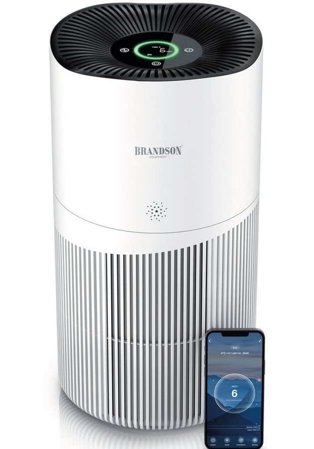 Brandson Luftreiniger für Allergiker, 4 Filterstufen HEPA Aktivkohle, Smart Home mit App, für 90 m² Räume, CADR 402m³/h, entfernt 99,97% Schadstoffe, gegen Staub & Pollen, leise von Brandson