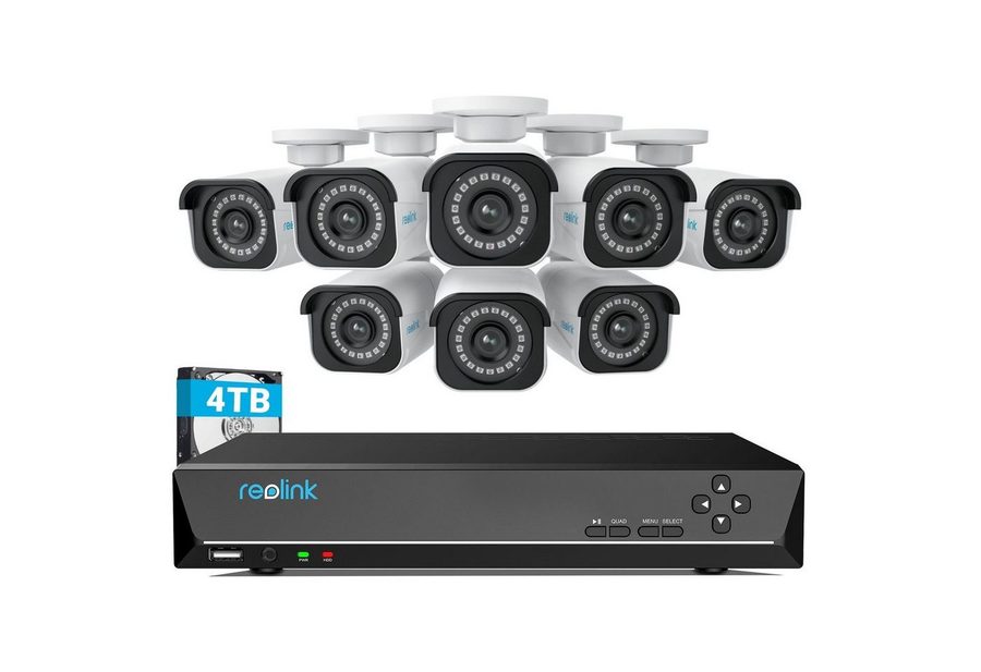 Reolink Überwachungskamera RLK16-810B8-A 4K PoE (Außenbereich, Videoüberwachungsset, Videoüberwachung mit 8X 8MP PoE IP Kamera und 16CH 4TB HDD NVR, Personenerkennung und Fahrzeugerkennung, IP66, 30M IR Nachtsicht) von Reolink