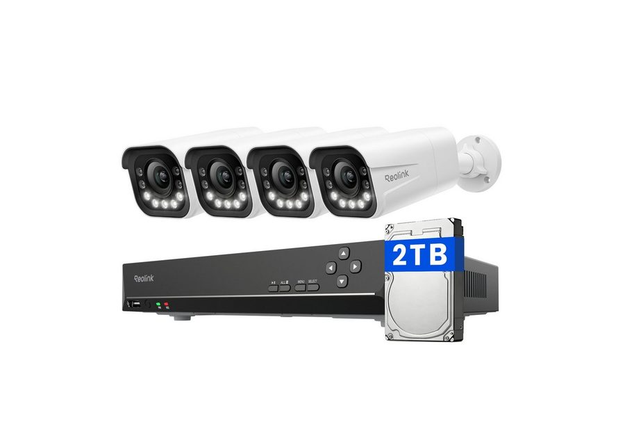 Reolink Überwachungskamera 8MP 4K PoE Sicherheitssystem mit Smart-Erkennung (Innenbereich, Außenbereich, 4X 8MP PoE IP Kamera und 2TB HDD 8CH NVR, 24/7 Videoüberwachung,IP66 Wetterschutz,Personener-Fahrzeugerkennung) von Reolink