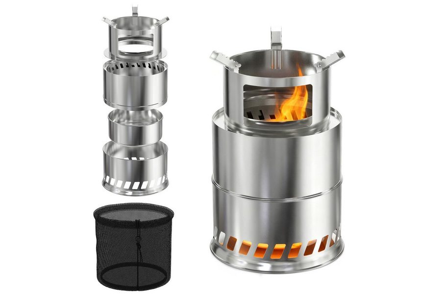 FIVMEN Feuerschale Campingkocher Feuerschale Outdoor Holzvergaser Kocher Edelstahl, Tischkamin mit Aufbewahrungstasche Camping Holzofen, Silber von FIVMEN