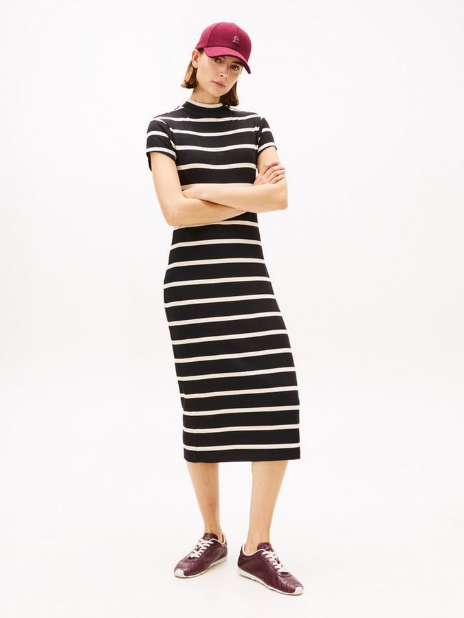 Tommy Hilfiger Jerseykleid SLIM 5X2 RIB MOCK-NK SS DRS in gerippter Struktur von Tommy Hilfiger