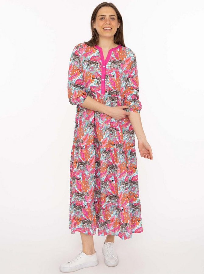 Zwillingsherz Maxikleid "Wild Jungle" Mustermix mit Leopard, Knopfleiste und 3/4 Arm von zwillingsherz