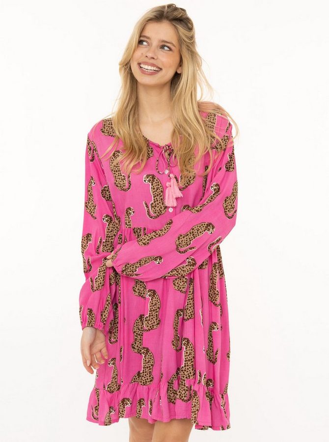 Zwillingsherz Sommerkleid "Loevely Leopard" Leopardenmotiv, mit Tassel, lange Ärmel, figurumspielend von zwillingsherz