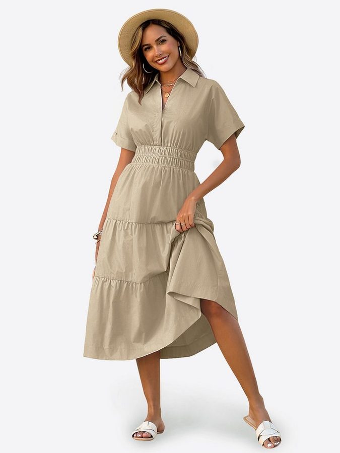Imily Bela Maxikleid Damen Gerüschtes Fließendes Hemdkleid (Packung, 1-tlg., 1per-Pack) mit Taschen von Imily Bela