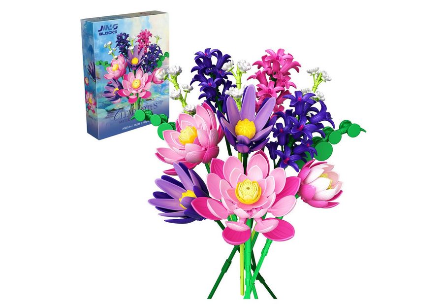 Esun Lotusblumen Botanisches Bauset, Klemmbausteine Blumen 456 St. Rosa Spielbausteine, (Set, 456 St., Komplettset), Home Deko Flower Muttertag Geburtstag Valentinstag von Esun