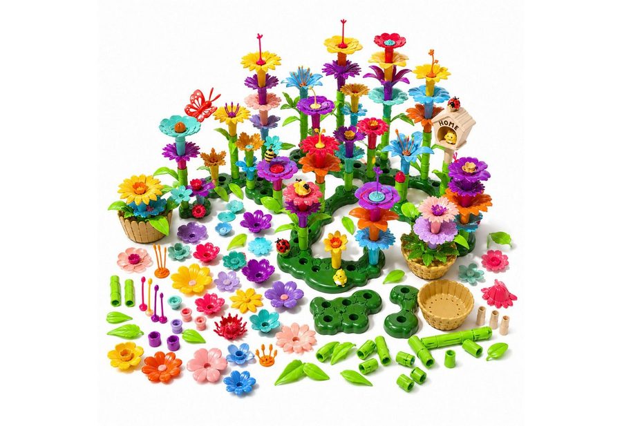 Luckice Kinder Lern‑Steckbausteine, kreatives Konstruktionsspielzeug Konstruktionsspielsteine, (Spar-Set, 332 St., STEM Blumen-Bauspiel ab 3 Jahre, Geschenk für Jungen und Mädchen), tragbar, ungiftiger Kunststoff, fördert Kreativität & Naturverständnis von Luckice