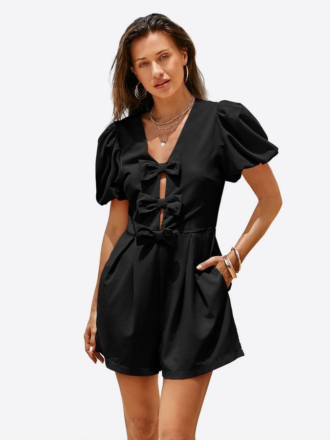 Imily Bela Strampler Damen Jumpsuits mit Schleife vorne und Puffärmeln (Packung, 1-tlg., 1per-Pack) einfarbig von Imily Bela