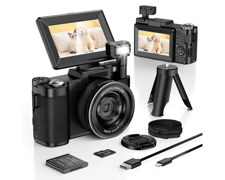 Pdgrid 64 MP & 5K, 18-fachem Zoom, 3-Zoll-Klappbildschirm (180) Vollformat-Digitalkamera (64 MP, mit 32GB, Klappbildschirm & Autofokus,für Einsteiger, Reisen & Social Media) von Pdgrid