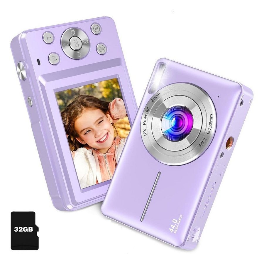 AKKEE Digitalkamera 1080P 44MP Kompaktkamera mit 32G Karte 16X Digitalzoom Kompaktkamera (44 MP, Anti-Shake, Serienaufnahmen, Timer-Aufnahme, Gesichtserkennung) von AKKEE