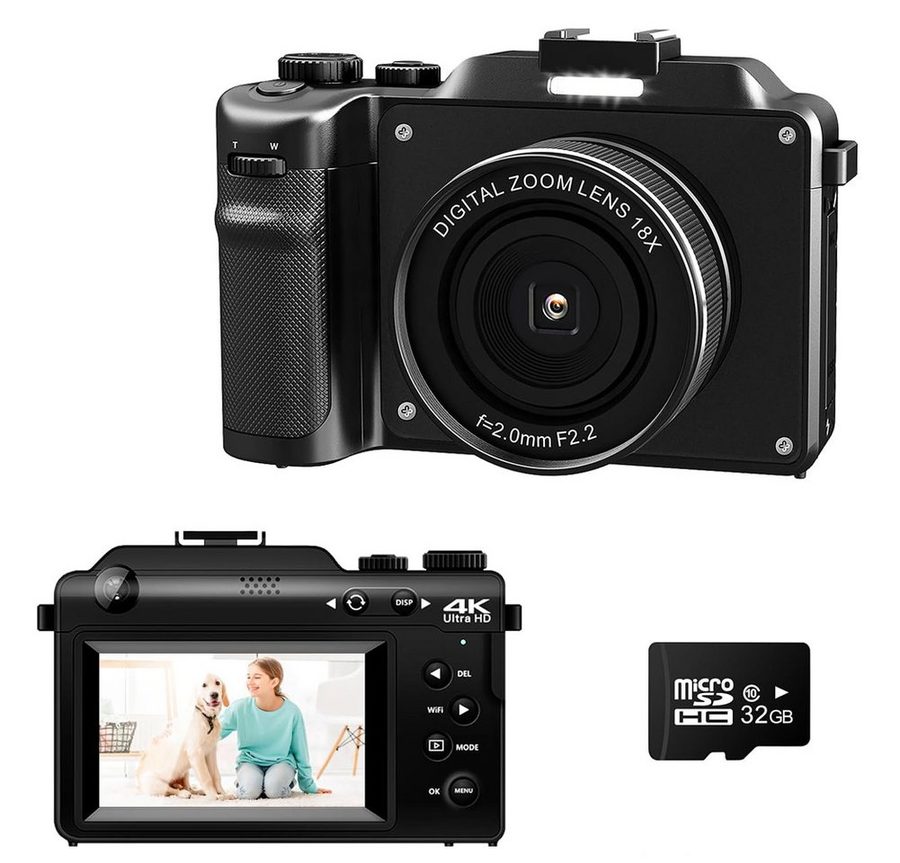 FANNOU 1080P Digitalkameras mit Front- und Rückobjektiv Kompaktkamera (48 MP) von FANNOU